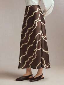 BizChic Chân váy đuôi cá màu nâu cà phê in họa tiết lượn sóng với khóa kéo ẩn, đa năng cho mùa xuân/hè, phù hợp cho lễ Phục sinh, ngày Thánh Patrick, đi làm, mặc hàng ngày, phong cách thường ngày, lãng mạn retro thập niên 90, dự tiệc, đi biển, lễ tốt nghiệp, kỳ nghỉ, khách dự đám cưới, phù dâu, chủ nhà. - màu nâu - Xem 4