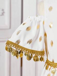 Young Girl Golden Polka Dot Off Shoulder Fashion Dress - White - View 5