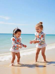 Girls Casual Ditsy Floral Long Sleeve Tankini Swimsuit Set Flower Print Bathing Suit Toddler Full Coverage Toddler Bathing Suits Baby Girl Rash Guard Swimsuit Toddler Girl Long Sleeve Swimsuit Toddler Rash Guard Girl Toddler Girl Rash Guard Swimsuit Baby Girl Long Sleeve Swimsuit - Multicolor - View 2