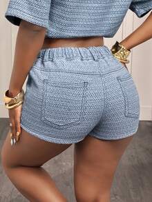 Slaydiva New Women's Denim Shorts With Embossed Slanted Pockets, Casual And Versatile. Light Blue Denim Shorts, Y2K Style, Fashionable Street Style, Suitable For Everyday Wear And Music Festival Outfits. - Black - View 2