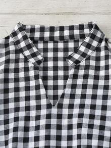 Franclia Camisa de mujer de manga corta con estampado de cuadros, tela tipo lino con estampado de cuadros, fruncido en la cintura, cuello con muesca, mangas cortas, blusa ligera de estilo francés casual con estampado de guinga, blusa a cuadros, blusa a cuadros para mujer, blusa campestre para mujer para picnic - Multicolor - Ver 4