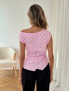 SHEIN LUNE 女士休闲条纹爱心装饰吊带衫，日常百搭，春夏粉色上衣，适合夏季穿着，春季女装，情人节必备，外出必备，休闲女式衬衫，度假必备，夏季休闲装 - 粉色 - 查看 2