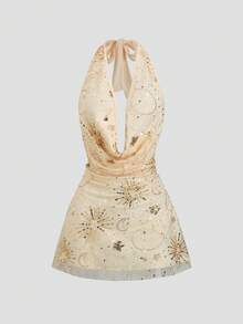 Sweetra Women's Sequin Halter Mini Dress, Suitable For Spring/Summer, Valentine's Day - Apricot - View 1