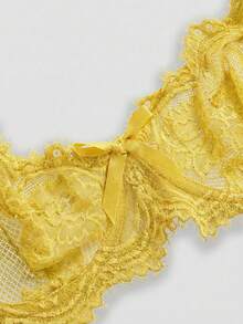 ROMWE Goth Floral Lace Underwire Triangle Cup Bra - Yellow - View 3