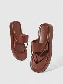 HighSole 女士简约系带方头厚底一脚蹬凉鞋，棕色，柔软舒适，防滑，适合休闲、通勤、购物、海滩、度假等场合，百搭夏季单品 - 棕色 - 查看 3