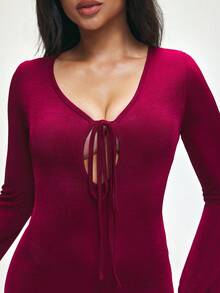 SHAPORA Ropa de dormir cómoda y elegante con ajuste ceñido, vestido corto de manga larga para mujeres - Burdeos - Ver 7