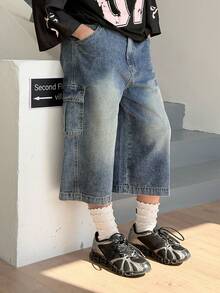 DAZY Tween Girls' Pocketed Casual Versatile Everyday Wear Wide Leg Jeans - Blue - View 7