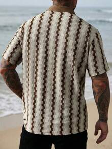 Ventusail 男士格子短袖单排扣休闲宽松衬衫 - 杏色 - 查看 2