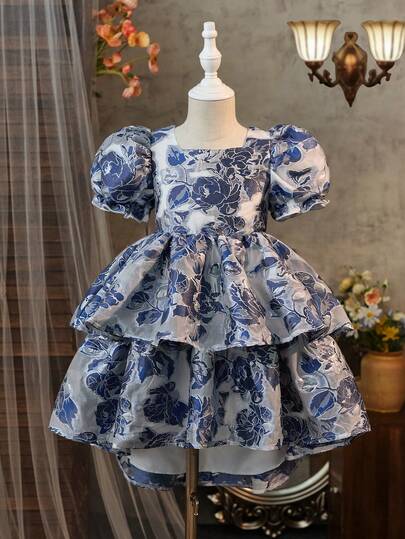 SHEIN Vestido de manga corta con estampado floral para niñas jóvenes