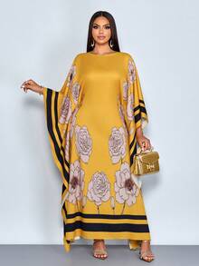 SOLERSUN 女士休闲优雅日常假日印花直筒腰身优雅长袍连衣裙，适合鸡尾酒会、新年约会、秋冬休闲外出、节日约会、圣诞节等场合。 - 黃色 - 查看 4