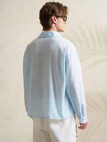 Airaco Casual Commuter V-Neck Button Long Sleeve Shirt With Raglan Sleeves - Blue - View 2