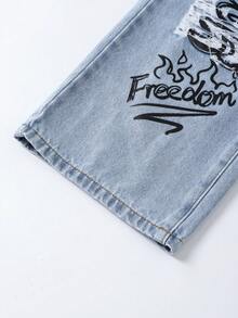 SHEIN ChillGRL Tween Girls' Denim Cargo Wide Leg Pants, Sweet & Cool Street Fashion Casual Sporty Vacation Style - Medium Wash - View 5