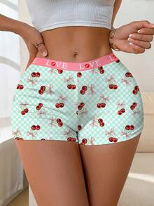 PetitDoll 1 pezzo Slip a vita alta a quadri con fiocco a forma di ciliegia per ragazze giovani - Menta Verde - Visualizzare 3