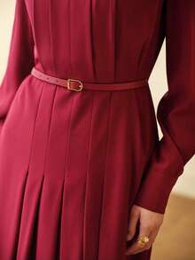 ZEYLAH Women's Pleated Cinched Waist A-Line Dress, Autumn/Winter - Red Violet - View 2