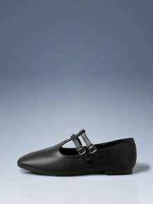 CUCCOO GRLICON Women's Rivet Decor Buckle Flat Loafers Y2K - Black - View 3