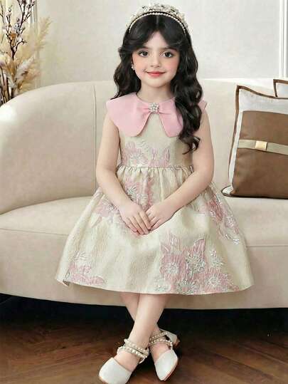 SHEIN 这款优雅奢华的修身休闲撞色翻领无袖连衣裙，适合少女穿着，优雅百搭，适合日常穿着、节日庆典、家庭聚会和特殊场合，也可作为姐妹装，春夏款式，可爱、优雅、甜美、复古、时尚，适合度假穿着，也可作为母女装或姐妹装。