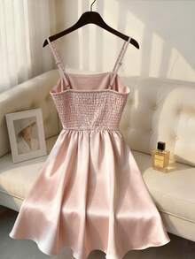 GlowEve New Sleeveless Beaded Design Shiny Fabric Elegant Commuter Young Versatile Daily Fitted Women Short Dress - Pink - View 2