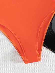 Swim SXY 2025 Women Solid Color Fashionable Backless One-Piece Swimsuit - Orange - View 5