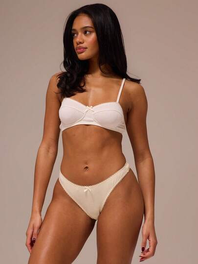 MUSERA ESSENTIALS Pointelle Picot Trim Bow Detail High Leg 3 PiecesThong Multipack Cute Sexy Lounge Night Lingerie Girly Spring Essential