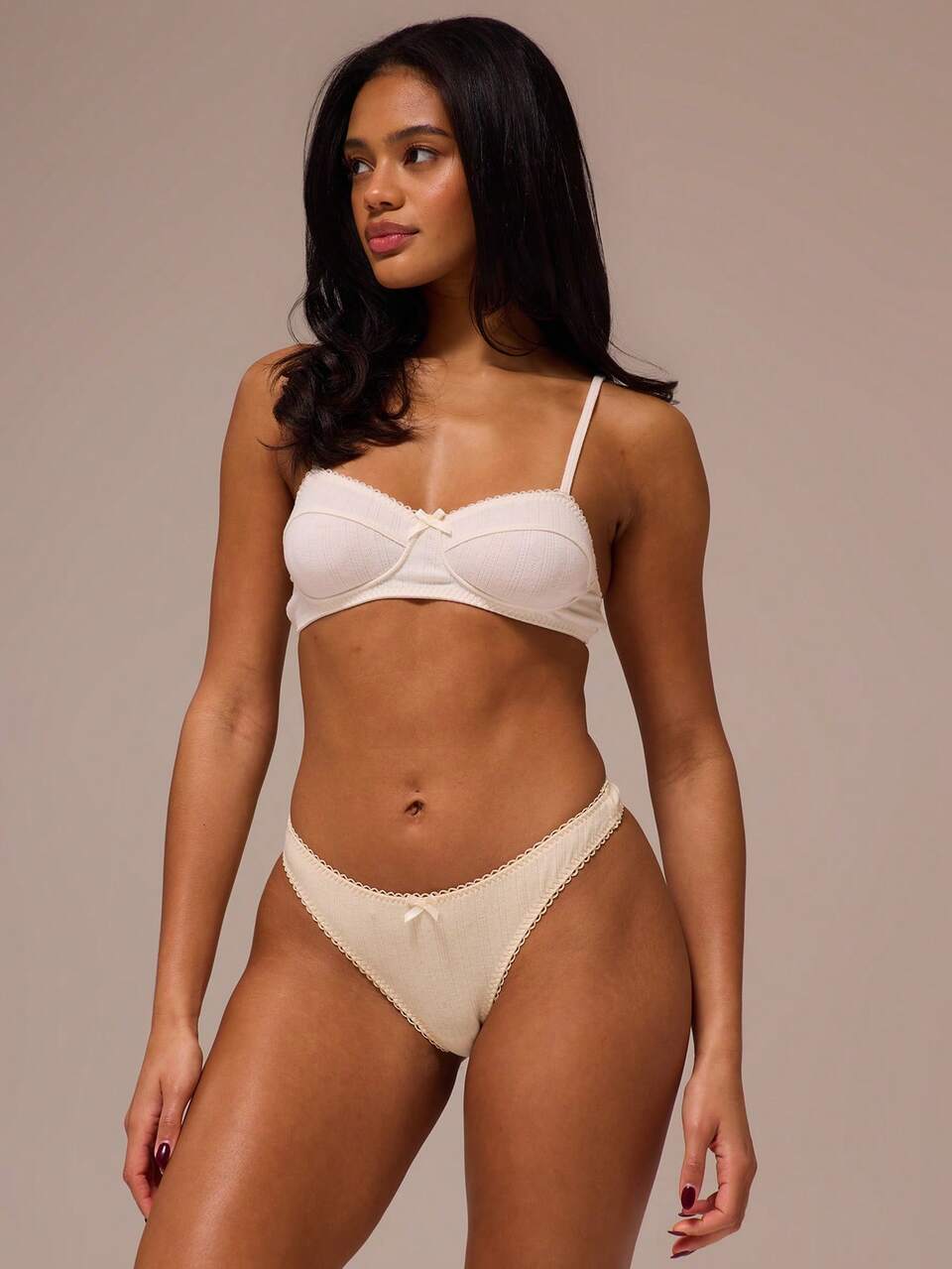 Pointelle Picot Trim Bow Detail High Leg 3 PiecesThong Multipack Cute Sexy Lounge Night Lingerie Girly Spring Essential Summer