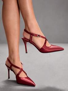 CUCCOO SZL Tacones altos de diseño con hebilla de punta fina para mujer, versátiles para uso diario - Burdeos - Ver 3
