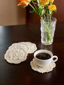Cirelle 1pc Handmade Crochet Coaster - Lace Thread Cup Mat, Elegant Placemat For Dining Table Decoration - Multicolor - View 5