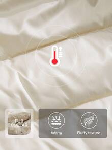 Anewsta Thick Long Fluffy Fur Collar Lined Cinched Waist Parka Coat, Women Padded Coat - Beige - View 2