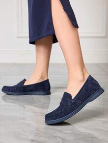 Sleekvia Women's Fashionable Coffee-Colored Suede Comfortable Casual Loafers, Suitable For Outdoor, Shopping, Work, Daily Wear Valentine's Day - dark blue - View 5