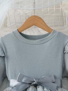 SHEIN Glamorique Kids 小女孩长袖针织薄纱星形网纱公主裙