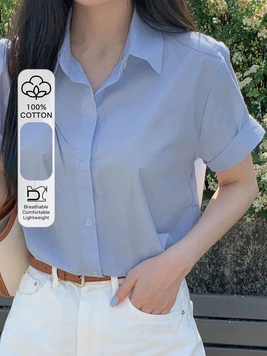 DAZY Casual Commuting Minimalist Blue Elegant Slimming Shirt For Women - Blue - View 1