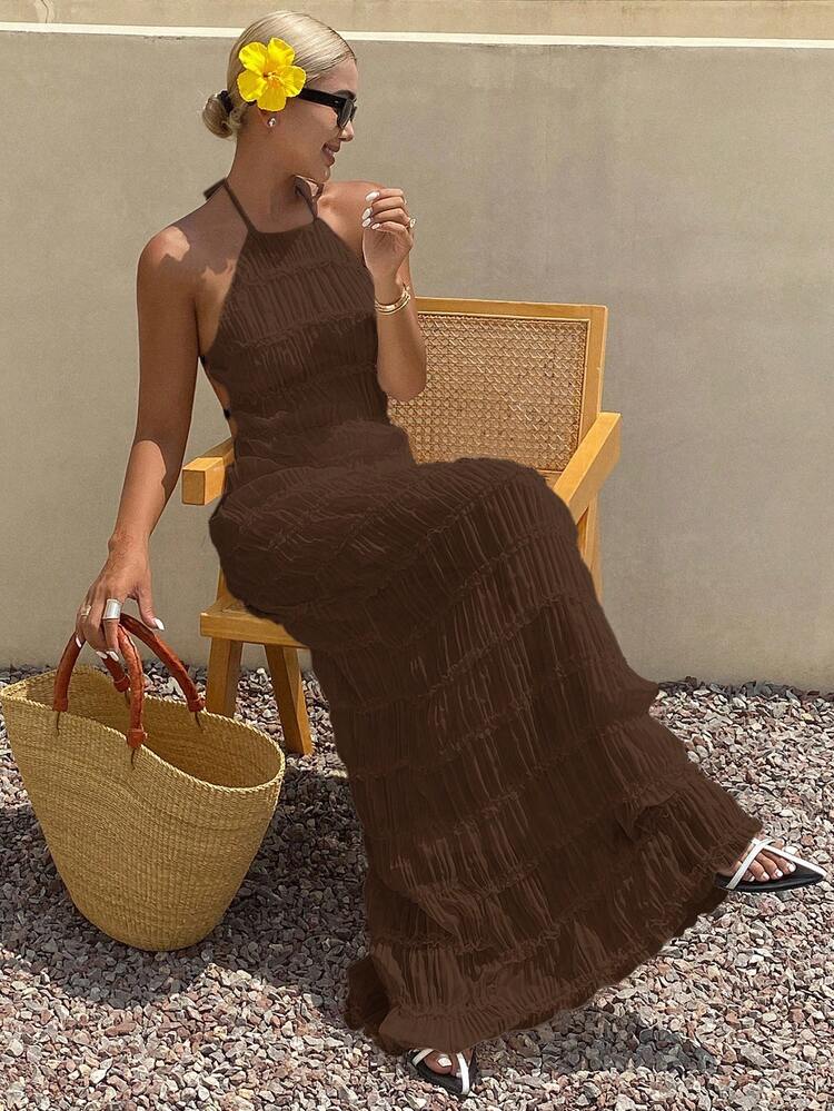 Vacation Style Tie-Up Halter Dress For Women Cruise Outfit For Women