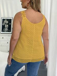 Vionelle 大码纯色贴花装饰圆领休闲百搭背心 - 黃色 - 查看 2