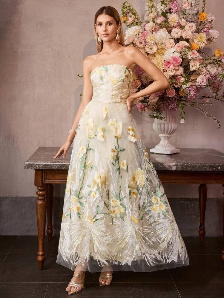 MOTF Soiréza WOMEN'S EMBROIDERED BANDEAU COCKTAIL DRESS, SUITABLE FOR DATES, PARTIES, AND EVENTS, SPRING/SUMMER