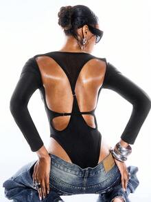 LYSMO Traje de baño de una pieza con espalda descubierta y manga larga para mujer, ideal para vacaciones de verano - Negro - Ver 1