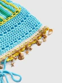 ROMWE Hippie 大码撞色条纹露背吊带针织上衣 - 彩色 - 查看 3