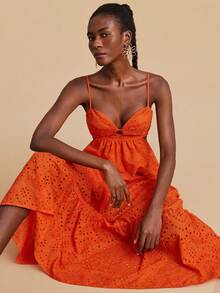 Travachic Đầm dài nữ thanh lịch thêu họa tiết, thích hợp cho kỳ nghỉ, tiệc tùng, hẹn hò, tiệc trà chiều, đầm hè, trang phục đi nghỉ mát, đầm lễ hội, đầm lễ Phục Sinh. - trái cam - Xem 8