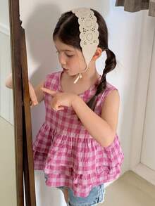 Dazy Kids 女童（小号）圆领格子衬衫 - 粉色 - 查看 3