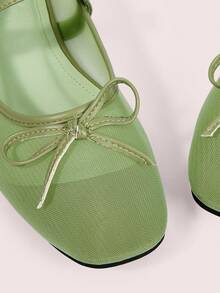 CUCCOO DOLLMOD Sepatu Flat Wanita Ujung Bulat Nyaman dengan Pita Merah Muda Modis dan Elegan, Sepatu Musim Semi, Liburan Musim Semi, Paskah, Hari Valentine - Kain kasa hijau - View 8