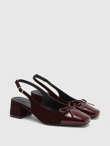 CUCCOO BIZCHIC 女士经典黑色高跟绑带平底鞋，圣诞节时尚之选 - 巧克力棕 - 查看 2