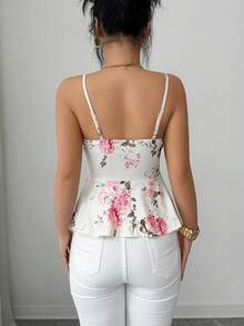 Top de tirantes con volantes y estampado de rosas, ideal para vacaciones de verano - Multicolor - Ver 3