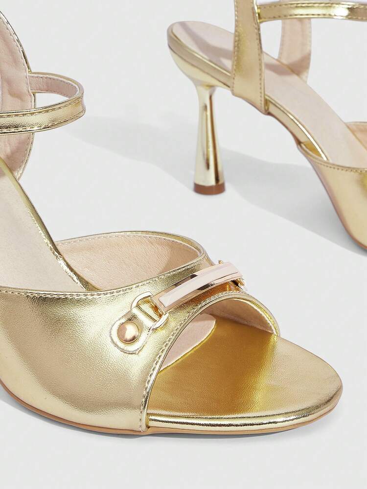 CUCCOO SZL Women's Gold Tone Stylish High Heel Sandals, Lightweight And Comfortable For Outdoor/Photoshoot