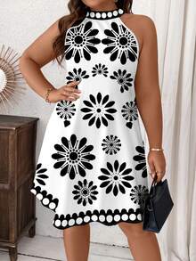 SHEIN Clasi Casual Floral Pattern Halter Mini Dress For Women, Suitable For Summer Chic Dress - Multicolor - View 3