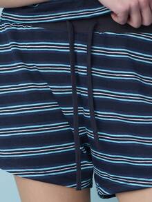 Nöista 女士深蓝、绿、白条纹宽松纯棉短袖T恤 + 抽绳 S - 藏蓝色 - 查看 8