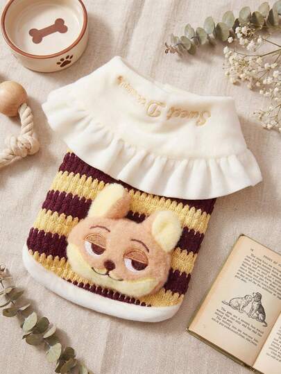 PETSIN 宠物狗猫外套，保暖防风防水轻便加厚保暖内衬，带牵引绳孔设计，可爱狐狸兔子玩偶装饰，适合秋冬季日常穿着，户外散步、寒冷天气外出、公园玩耍，适合小型中型犬猫，如泰迪熊、比熊犬等，时尚宠物服装，幼犬幼猫装扮，可爱冬季宠物服饰