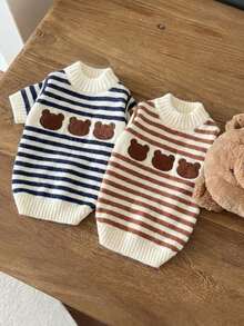 PETSIN 猫狗宠物冬季条纹毛衣，保暖可爱针织毛衣，超萌小熊图案 - 彩色 - 查看 16