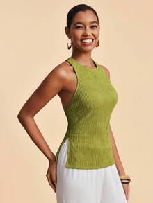 Travachic 绿色纹理链条装饰露背吊带背心，春夏皆宜，情人节、狂欢节服装，优雅适合派对、海滩、夏季度假、休闲、波西米亚风、伊比沙岛风、西部风等风格。 - 綠色 - 查看 6