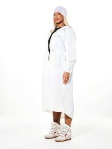 BABYPHAT Women's Letter Print Long Sleeve Drawstring Waist Hooded Long Jacket - White - View 5