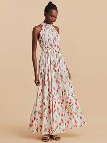 Travachic Women's Sleeveless Tulip Print Dress With Tie, Summer - Multicolor - View 6