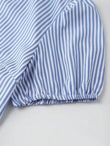 SHEIN Franclia 女士条纹短袖单排扣条纹衬衫和短裤休闲两件套 - 彩色 - 查看 4