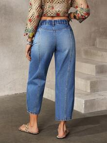 EMERY ROSE Women's Casual Everyday Wear Distressed Button Pocket Denim Jeans - Blue - View 3